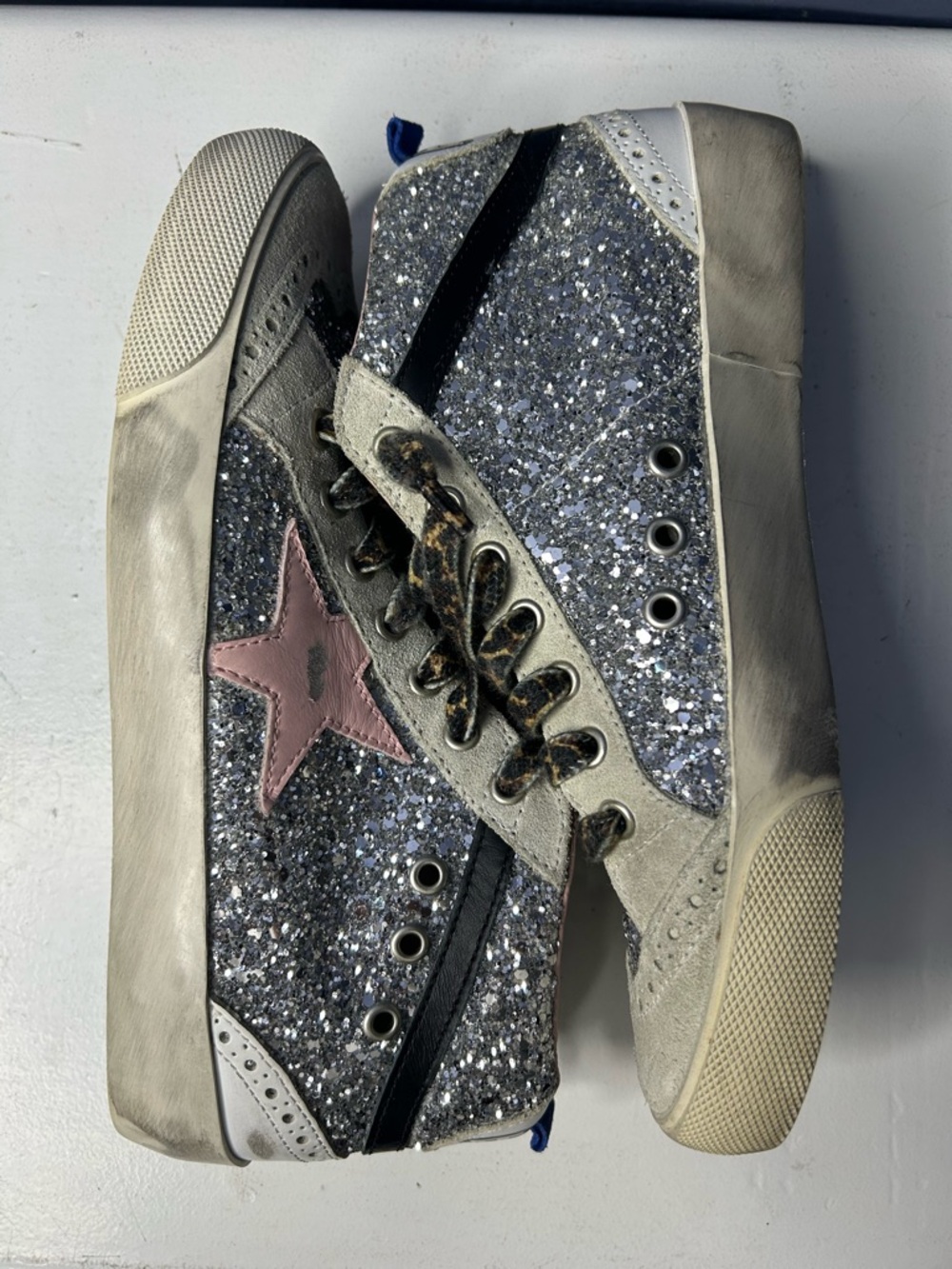 RARE Golden Goose Mid Star Glitter Upper MidTop Sneakers Size 37 EU/ 7 US Womens - Picture 5 of 9